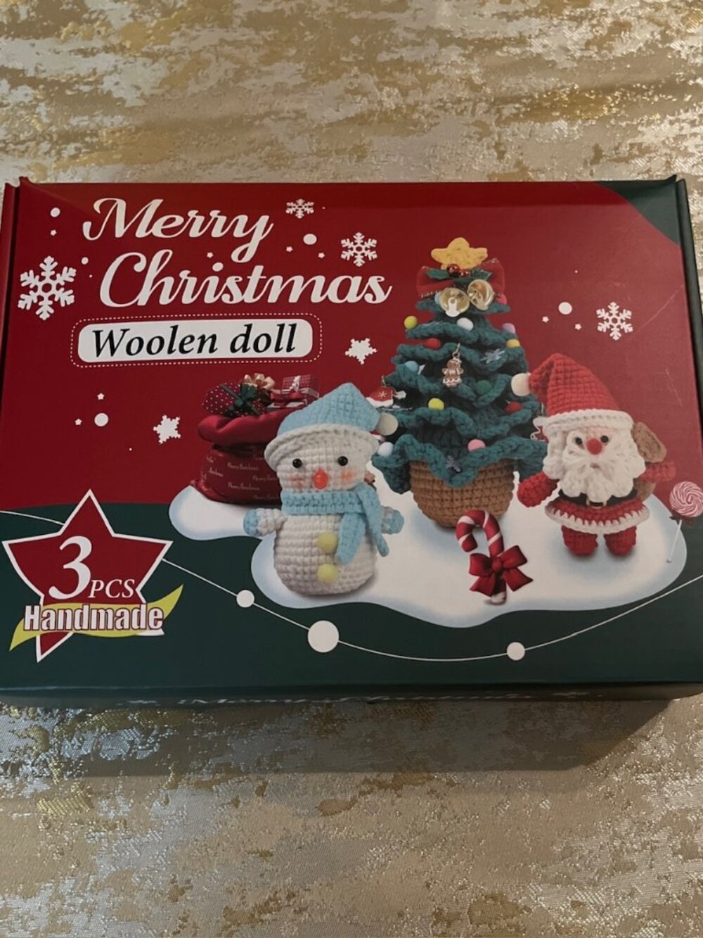 DIY Woolen Doll Crochet Kit 3 pcs Santa Snowman Tree Christmas Gift Adults Kids